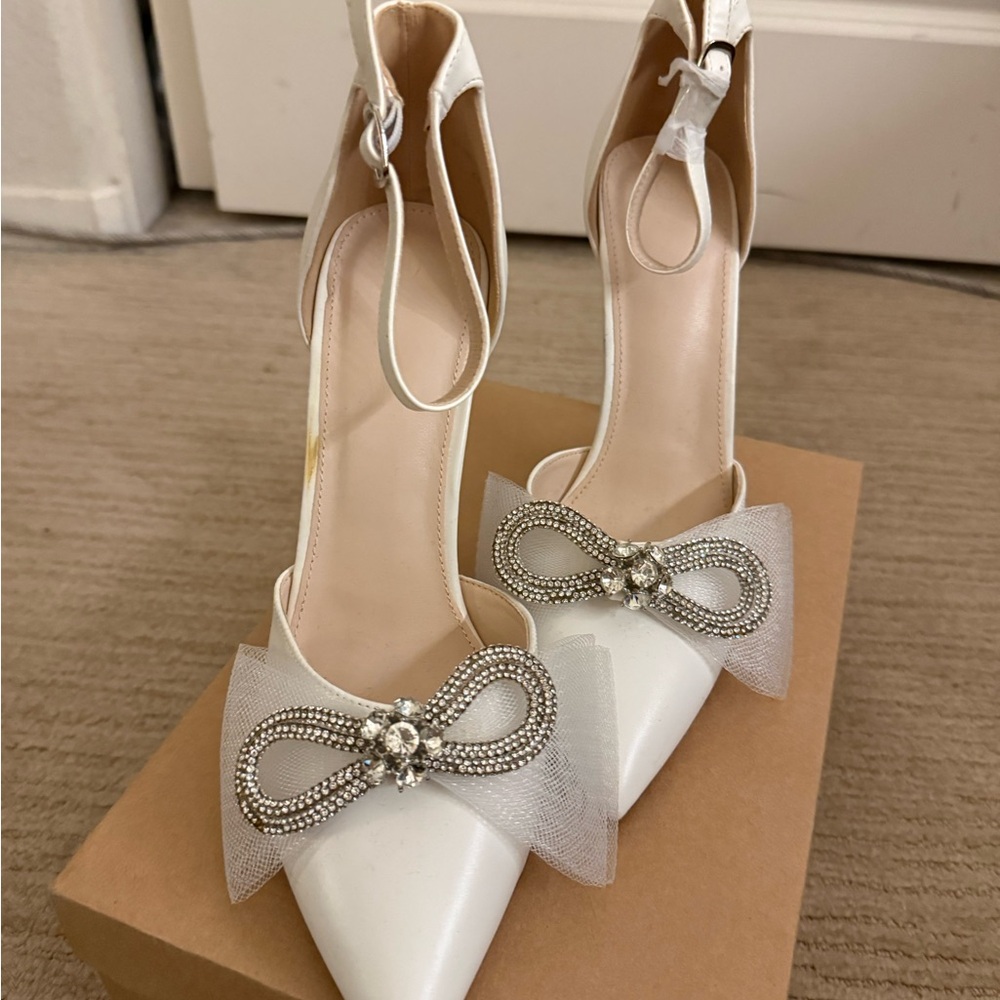 Elegant White Bow Heels